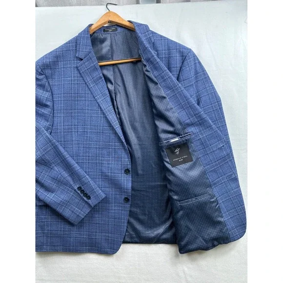 Shaquille Oneal XLG Mens Blue Plaid Suit Separate Blazer Jacket - Picture 4 of 12